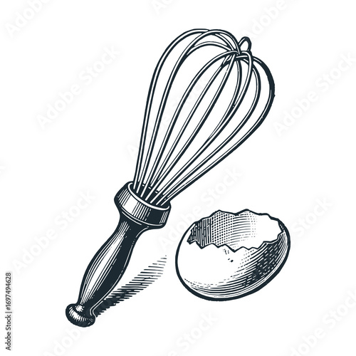 The vintage manual egg beater – Black and White Icon Vector and Illustration