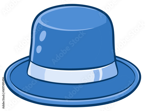 Classic blue formal hat with a light blue ribbon and shiny highlights