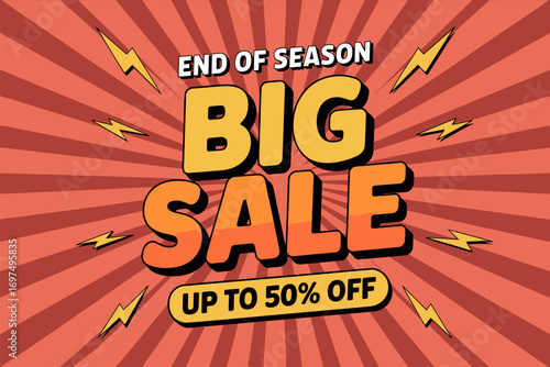 End of season big sale up to fifty percent off promo banner