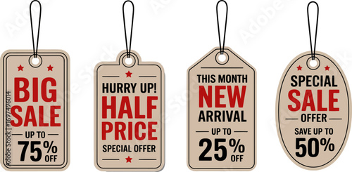 Sale tags discount offers big sale half price new arrival