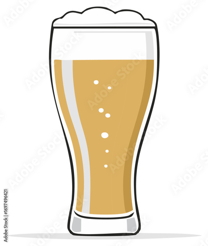 Refreshing glass of light beer with frothy foam and tiny bubbles illustration