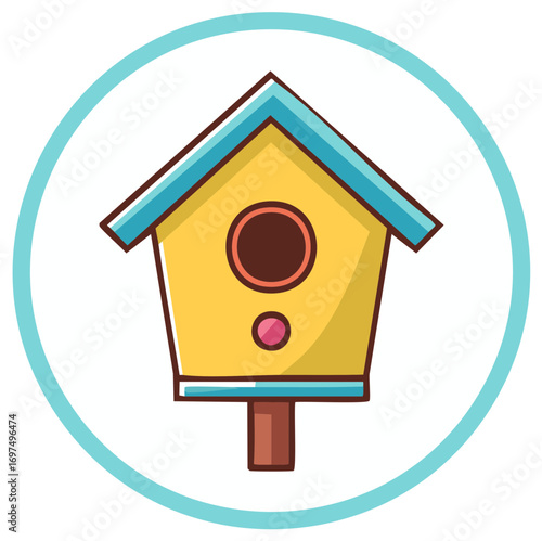 Cute cartoon birdhouse vector illustration Colorful wooden bird feeder icon for spring and nature concepts