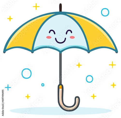 Cheerful cartoon umbrella illustration with a cute smiling face and playful design