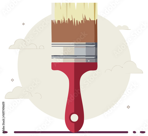 Flat Design Illustration of a Paint Brush and Clouds