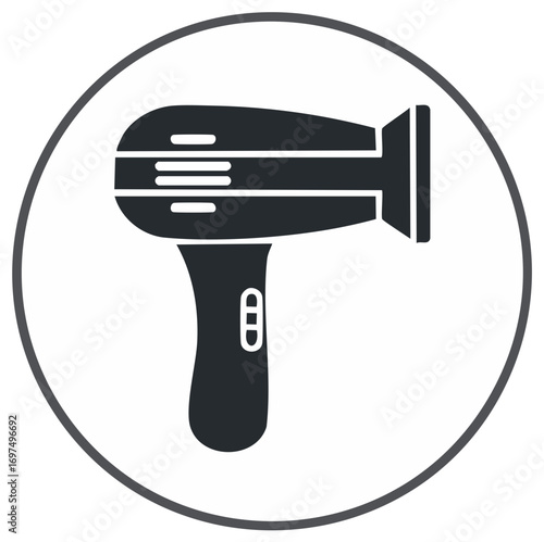 Hair Dryer Isolated in Circle, Barber Shop Styling Tool, Grooming Equipment
