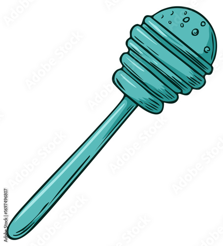 Hand drawn turquoise honey dipper illustration in a vintage cartoon style