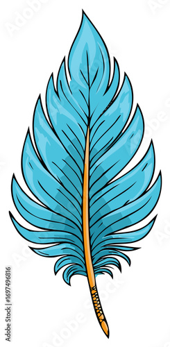 A vibrant stylized blue feather with an orange quill vector illustration