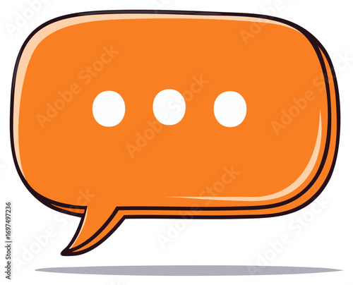 Hand drawn orange speech bubble with ellipsis and drop shadow