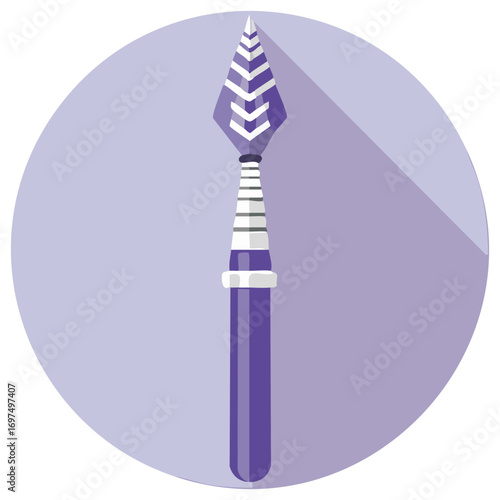 Cartoon Style Spear with White Stripes on Pale Lilac Circle Background
