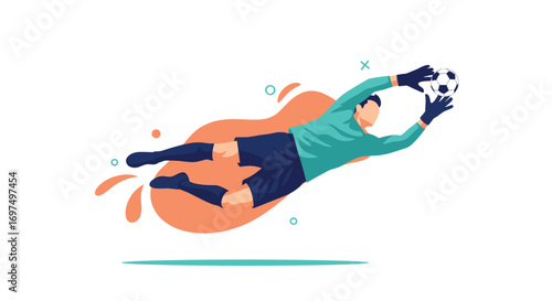 Dynamic sports illustration capturing a goalkeeper in mid air making a crucial save during a football match
