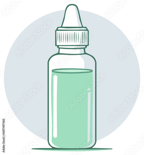 Dropper Bottle with Green Liquid Remedy Herbal Medicine Essential Oil Treatment Serum Vial Vector Illustration