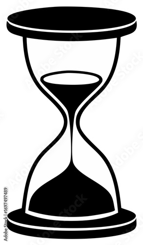 Stylized black hourglass with sand flowing a classic symbol of passing time urgency and important moments