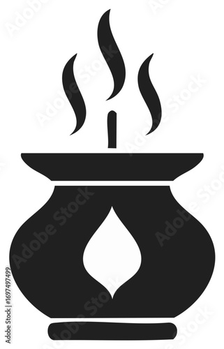 Aromatherapy Oil Burner Diffuser Icon with Wavy Smoke and Essence Drop Symbol