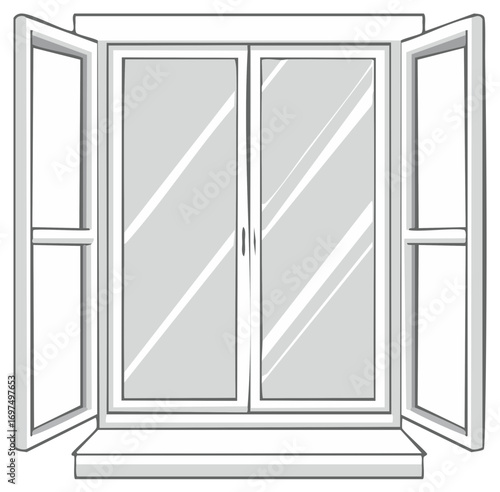 Open Windows with Double Glazing Design Interior Outline