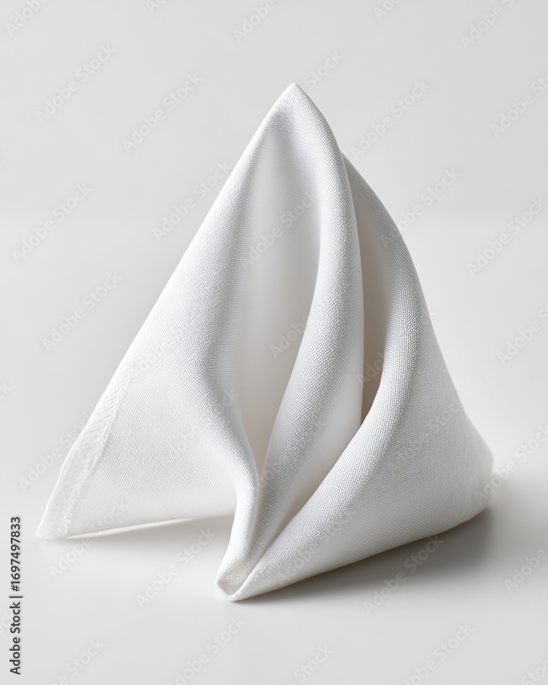custom made wallpaper toronto digitalElegantly Folded White Linen Napkin, Finely Pressed with Sharp Creases, Crisp Texture on Pure White Background, Soft Light Casting Minimalist Luxury Hotel Style.
