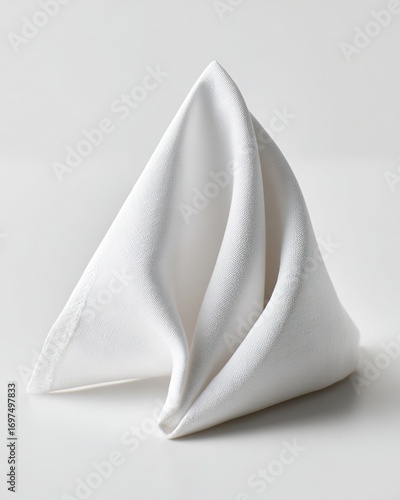 Wallpaper Mural Elegantly Folded White Linen Napkin, Finely Pressed with Sharp Creases, Crisp Texture on Pure White Background, Soft Light Casting Minimalist Luxury Hotel Style. Torontodigital.ca