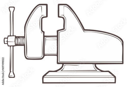 Clean Vector Outline of a Traditional Bench Vise Clamping Device Illustration