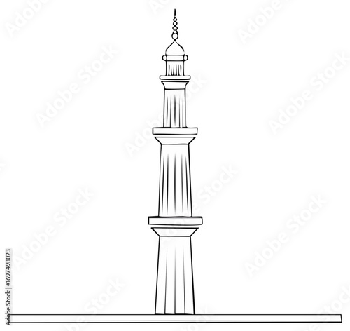 Elegant minaret tower outline drawing capturing Islamic architectural beauty and spiritual essence