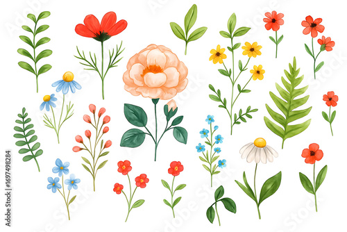 Wallpaper Mural Watercolor floral seamless pattern with colorful wildflowers and grass on white background  Torontodigital.ca