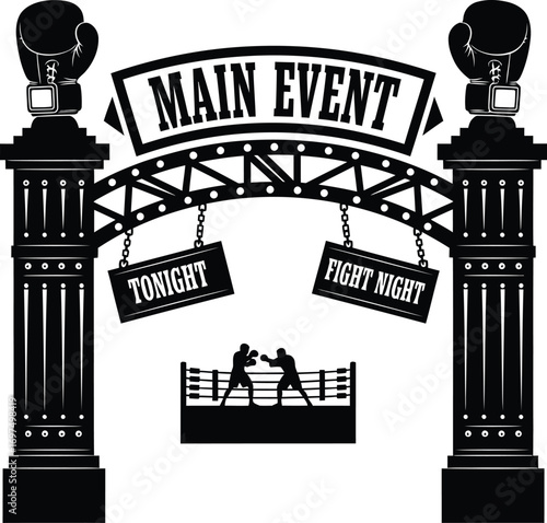 Boxing Main Event Entrance Archway with Ring and Fighters