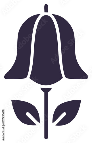 Minimalist bellflower icon in a simple flat design style. Stylized campanula flower silhouette vector illustration.