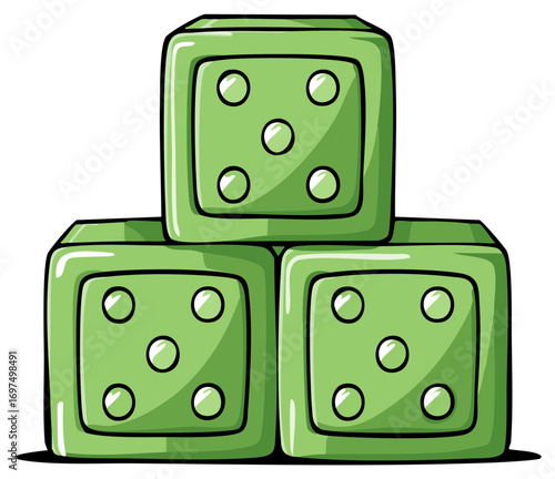 Green Dice Stack Depicting Luck Gamble Playing Game Cartoon Style Illustration