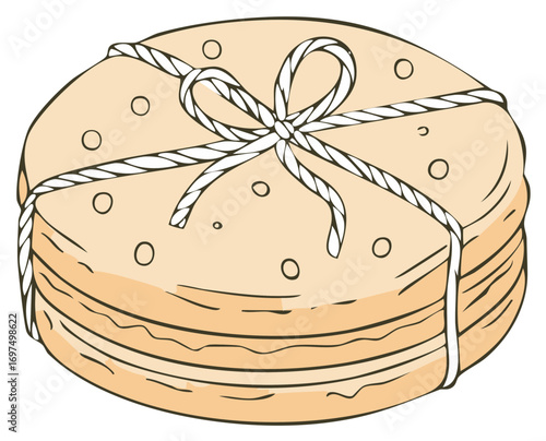 Hand drawn stack of traditional flatbread tied with rope and bow illustration