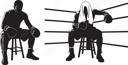 Set of Boxers Resting in Ring Corner Silhouettes