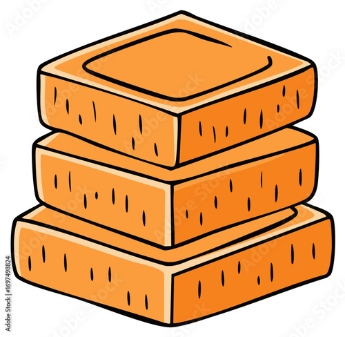 Illustration of three stacked orange bricks for building and construction