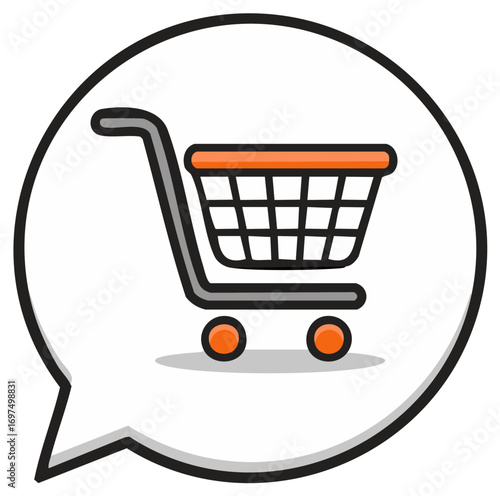 Shopping cart icon within a speech bubble illustrating online commerce and consumerism
