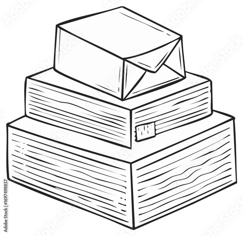 Stack of books and envelope illustration for learning or communication