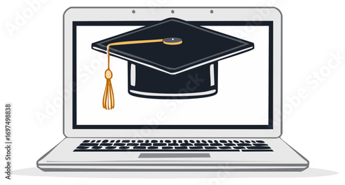 Laptop displaying a graduation cap symbolizing online education or academic achievement
