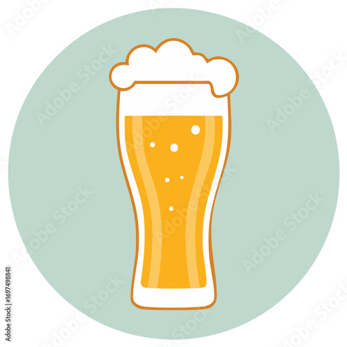 Simple flat design icon of a tall glass of cold lager beer with a foamy head
