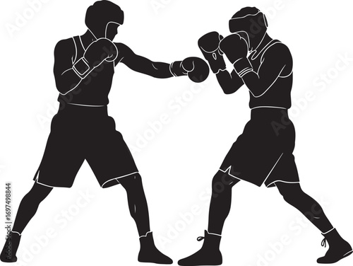 Two Boxers Sparring - Punch and Defense Silhouettes