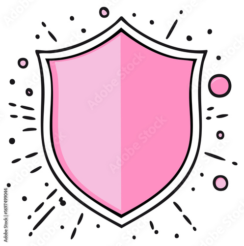Pink hand-drawn doodle shield icon illustration symbolizing protection and security