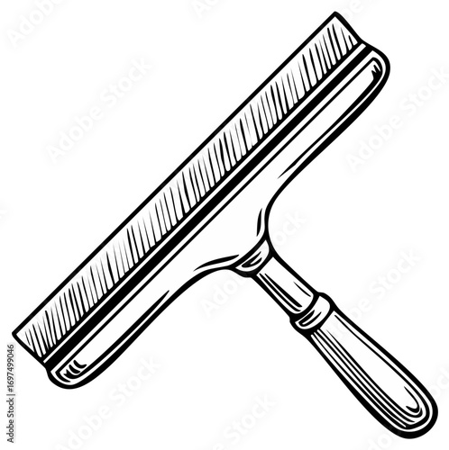Vintage Style Window Squeegee Illustration, Black and White Cleaning Tool Vector Art, Hand Drawn Style