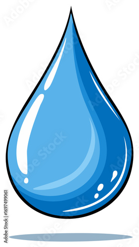 Stylized Blue Water Drop Illustration with Shadow
