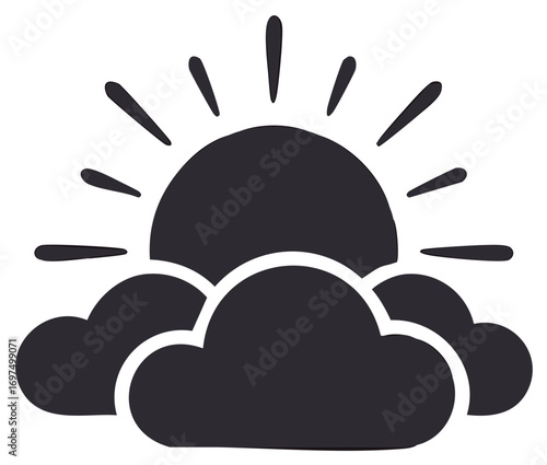 Stylized graphic sun icon partially obscured by clouds weather forecast symbol