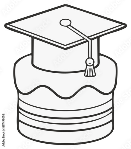 Graduation Cake with mortarboard, a celebration concept illustration for education or achievement.