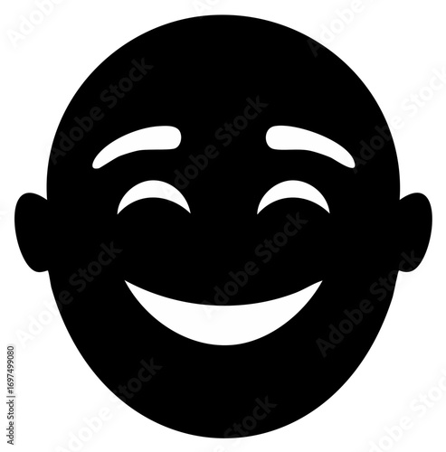 Black Silhouette of a Smiling Face with Closed Eyes and Eyebrows