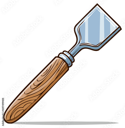 Cartoon Woodcarving Chisel Illustration with Wooden Handle