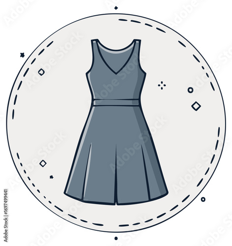 Simple illustration of a gray dress inside a circle.