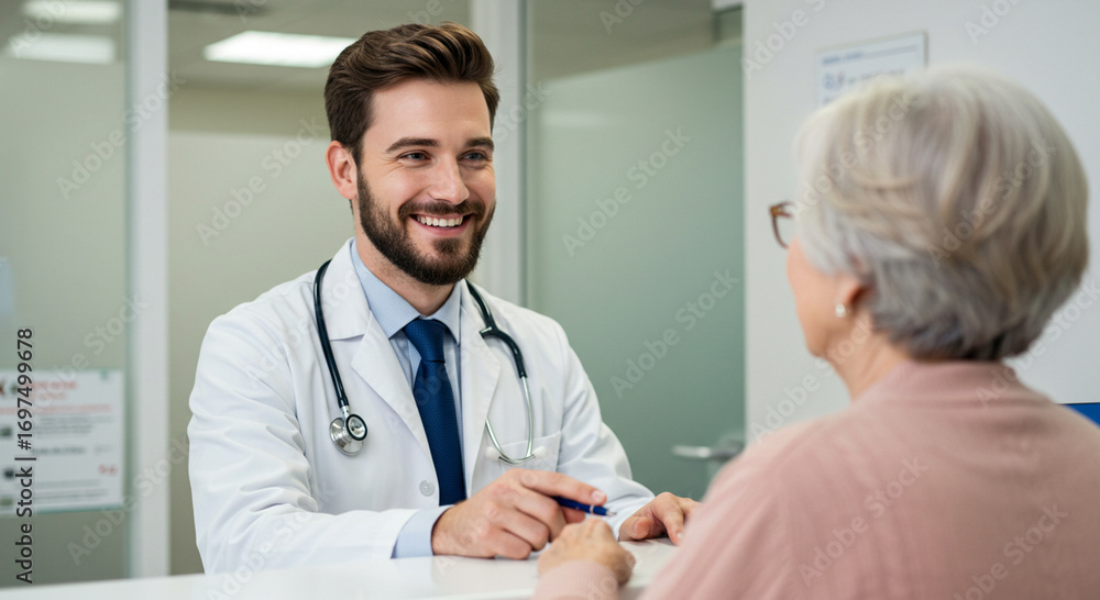Obraz premium Smiling doctor consulting with patient indoors healthcare medical profession