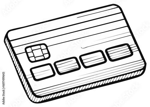 Sketch of a modern credit card with chip and magnetic stripe lines