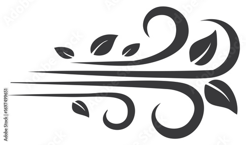 Wind Illustration with Swirling Lines and Leaves, Airflow Vector