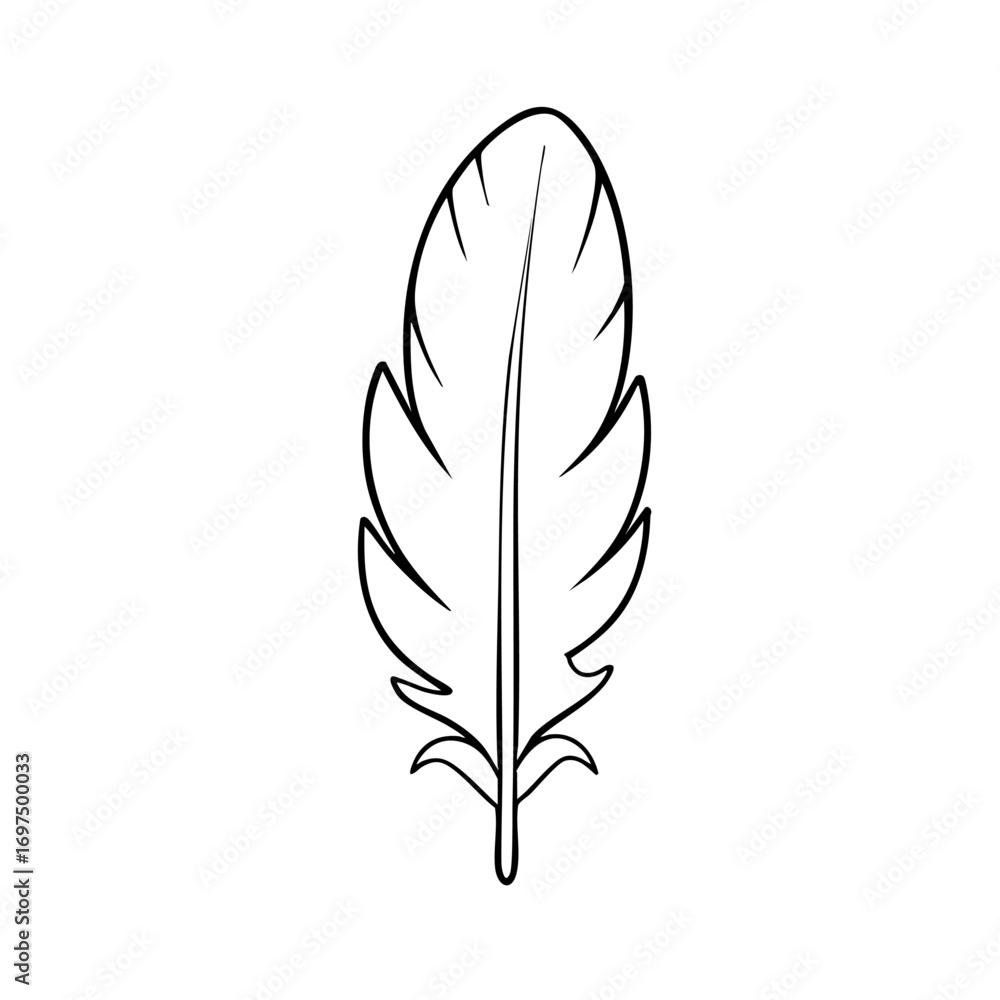 Obraz premium Clean outline drawing of a feather minimalistic design for coloring page