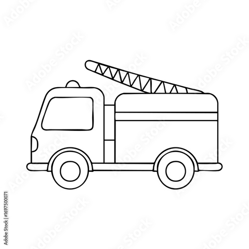 Clean outline drawing of a fire truck minimalistic design for coloring page
