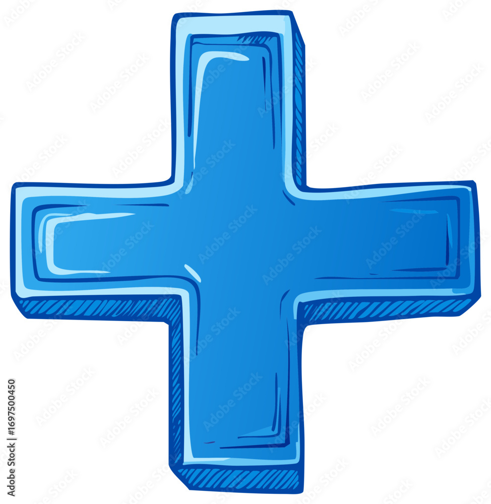 Fototapeta premium A Three Dimensional Blue Plus Symbol Icon Illustration of a Cartoon Style Medical Sign