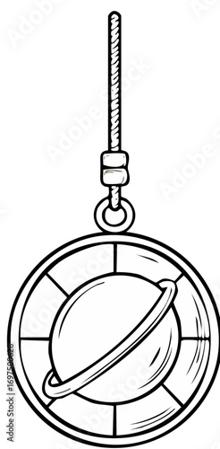 Stylized planet charm hanging on a rope with a swivel clip graphic illustration