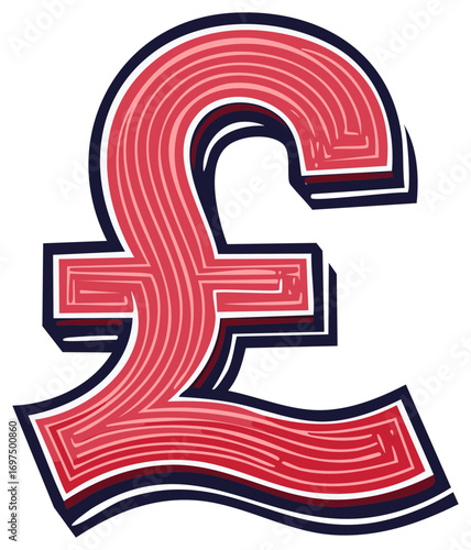 Stylized Pound Sterling Symbol in Red and Blue with Lines, Currency Graphic, Financial Sign, Business